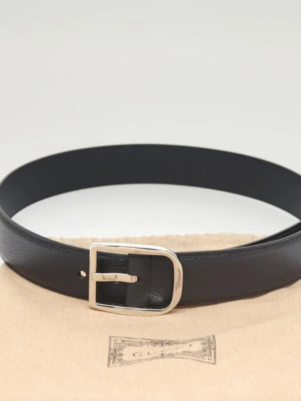 GUCCI Belt Leather Outlet 38.2" Navy Silver 449716 Auth 123067 - Picture 11 of 11